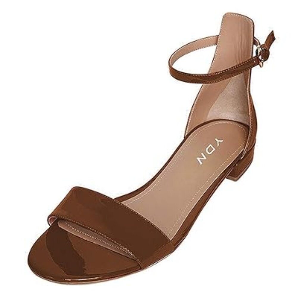 YDN Womens Chic Block Low Heel Sandals Open Toe Ankle Strap Patent Comfortable W